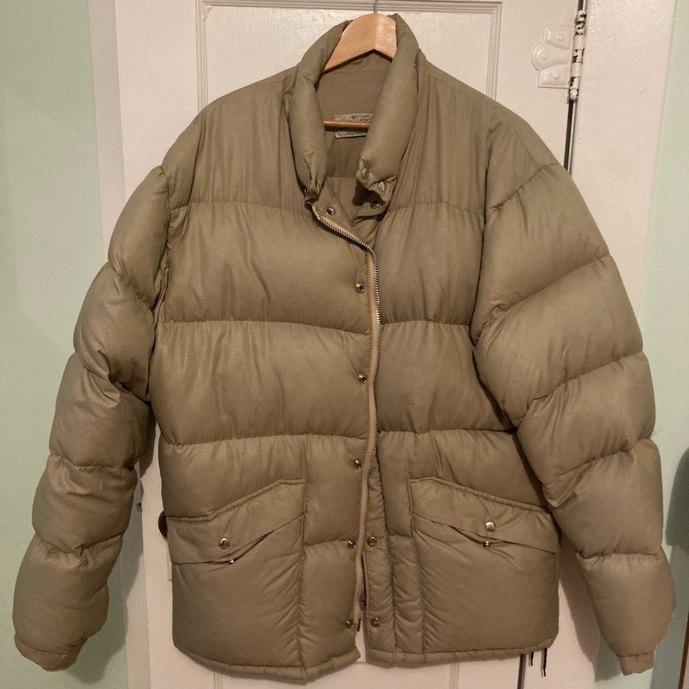 Down-Filled Beige Puffer Coat - Silver Hardware